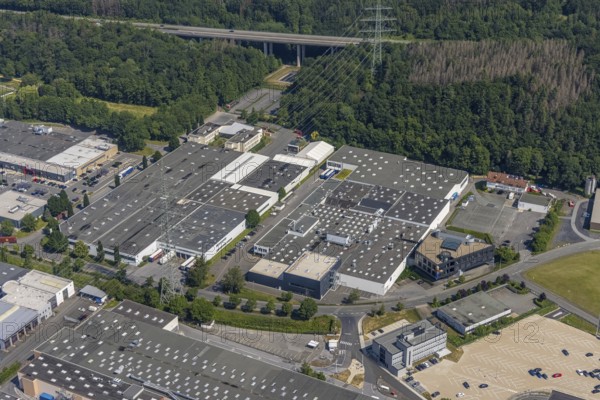Aerial view, industrial area Westring, META-Regalbau, company premises Fritz Streiter, Bruchhausen,