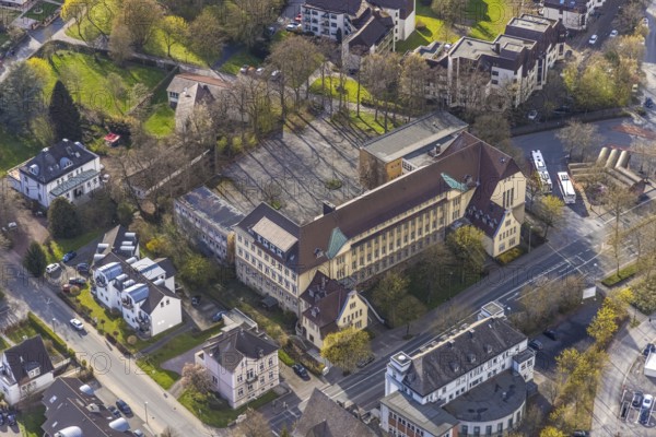 Aerial view, former Städt. Realschule Neheim, bus station, Goethestraße, Neheim, Arnsberg,