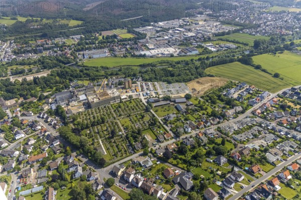 Aerial view, construction site and extension of Hochsauerland Karolinen-Hospital Hüsten, Hüsten,