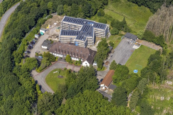 Aerial view, construction site and new building for the children's home Marienfrieden, SkF