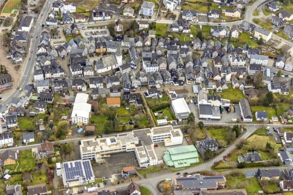 Aerial view, town centre, Städtisches Gymnasium Bad Laasphe, Evang. Church Bad Laasphe, church