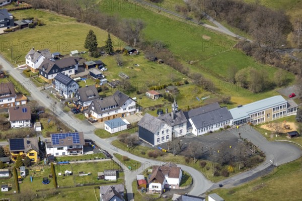 Aerial photo, Banfetalschule in Banfe, Bad Laasphe, Siegerland, North Rhine-Westphalia, Germany,