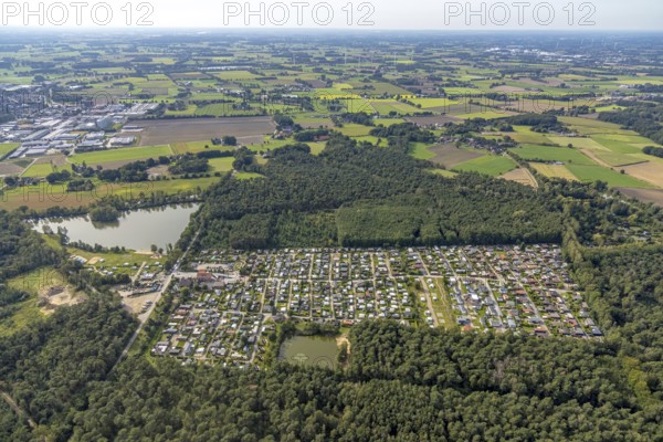 Aerial view, campsite Dingdener Heide in the district Dingden in Hamminkeln, Münsterland, North