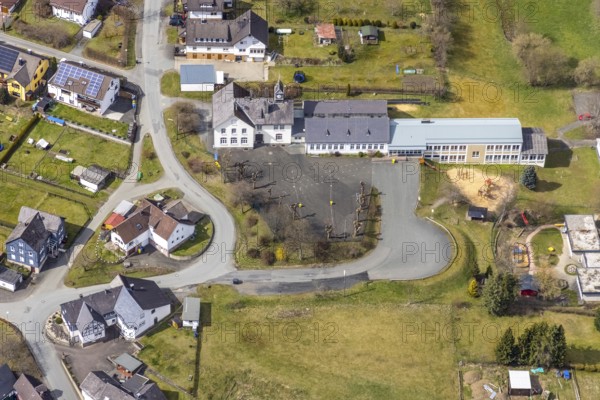 Aerial photo, Banfetalschule in Banfe, Bad Laasphe, Siegerland, North Rhine-Westphalia, Germany,