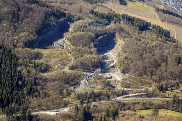 Aerial view, forest area and quarry Heringhauser Straße, Bestwig, Sauerland, North
