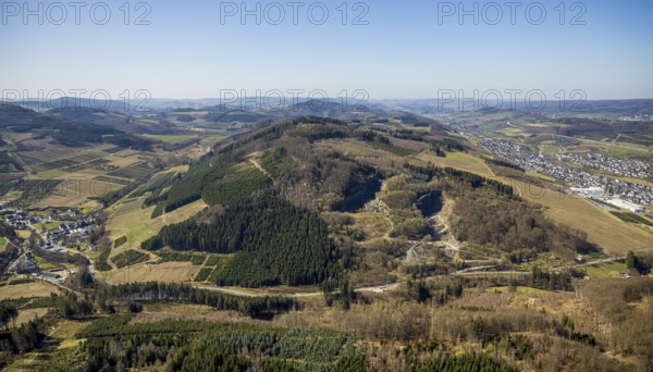 Aerial view, forest area and quarry Heringhauser Straße, Bestwig, Sauerland, North