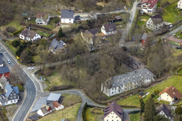 Aerial view, residential area Enderbach, town centre Saßmannshausen, Bad Laasphe, Siegerland, North
