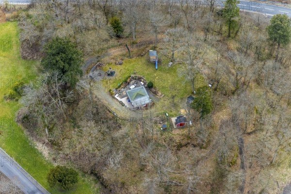 Aerial view, rest area at Wittgenstein Castle, Wittgenstein-Kunst, Bad Laasphe, Siegerland, North
