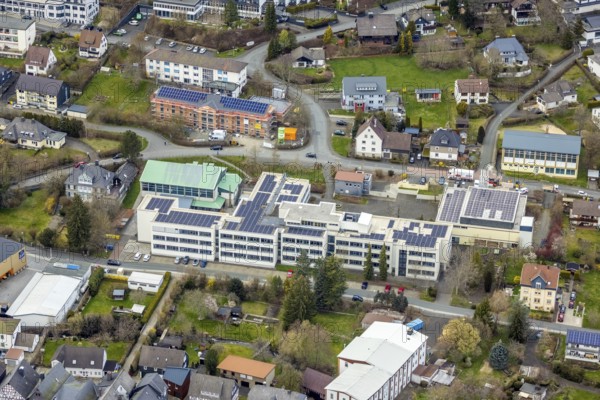 Aerial view, Städtisches Gymnasium, construction site with new building