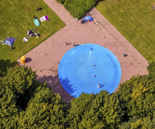 Aerial view, outdoor pool and wave pool Weddinghofen, paddling pool, children's pool, in the