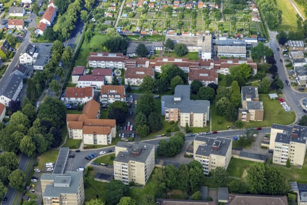 Aerial view of the AWO retirement home Hermann-Görlitz-Seniorenzentrum, Bergkamen, Ruhr area, North