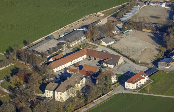 Aerial view, Wocklum Castle and Wocklum Riding Centre in the district of Beckum in Balve,