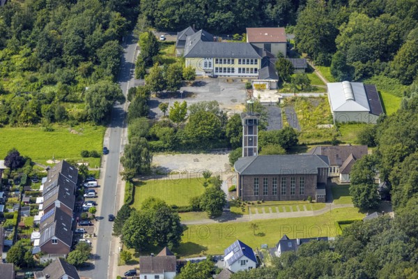 Aerial view, Evang. Martin Luther Church and conversion of the former castle school for new Jahn