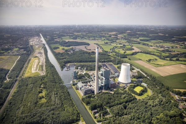 Aerial photograph, Bergkamen power station on the Datteln-Hamm canal in the Heil district,