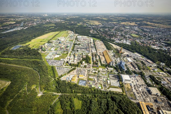 Aerial view, Bayer AG chemical plant site in Bergkamen, Ruhr area, North Rhine-Westphalia, Germany,