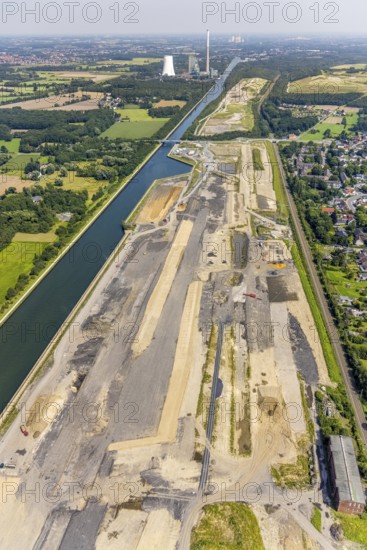 Aerial view, construction site for planned urban quarter Wasserstadt Aden on the site of the former