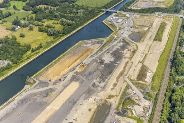 Aerial view, construction site for planned urban quarter Wasserstadt Aden on the site of the former