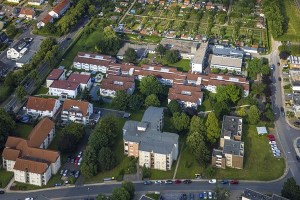 Aerial view of the AWO retirement home Hermann-Görlitz-Seniorenzentrum, Bergkamen, Ruhr area, North
