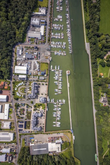 Aerial view, Yacht harbour Marina Rünthe in Bergkamen, Ruhr area, North Rhine-Westphalia, Germany,