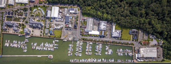 Aerial view, Yacht harbour Marina Rünthe in Bergkamen, Ruhr area, North Rhine-Westphalia, Germany,