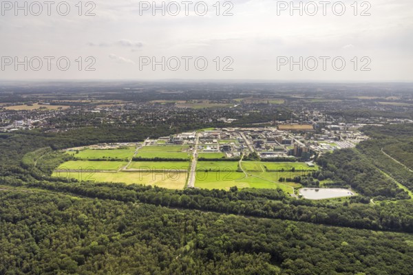 Aerial view, Bayer AG chemical plant site in Bergkamen, Ruhr area, North Rhine-Westphalia, Germany,