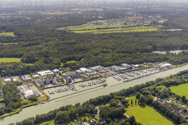 Aerial view, Yacht harbour Marina Rünthe in Bergkamen, Ruhr area, North Rhine-Westphalia, Germany,