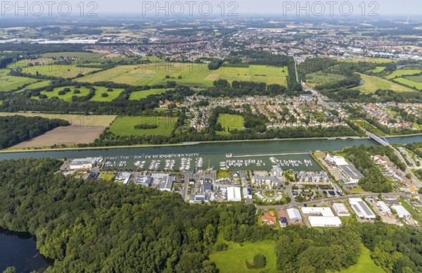 Aerial view, Yacht harbour Marina Rünthe in Bergkamen, Ruhr area, North Rhine-Westphalia, Germany,