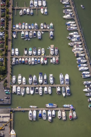 Aerial view, Yacht harbour Marina Rünthe in Bergkamen, Ruhr area, North Rhine-Westphalia, Germany,