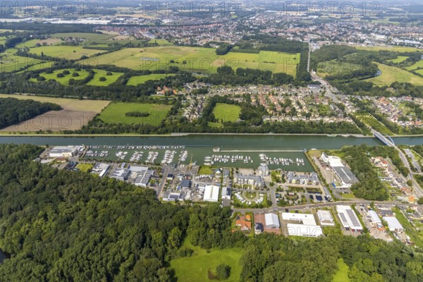 Aerial view, Yacht harbour Marina Rünthe in Bergkamen, Ruhr area, North Rhine-Westphalia, Germany,