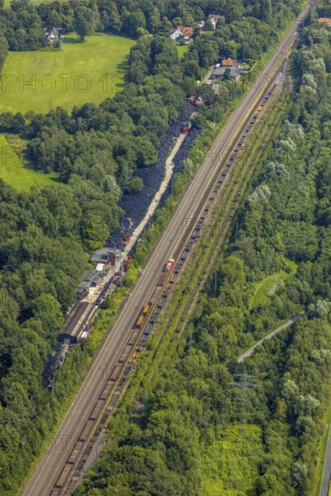 Aerial view, tyre warehouse and tyre recycling at Werner Straße in Bergkamen, Ruhr area, North