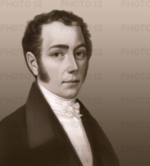 Portrait of Joseph Ritter von Fraunhofer, 1787 – 1826, German physicist and optical lens