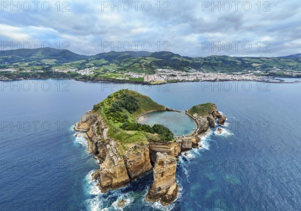 Vila Franca Islet, Vila Franca Do Campo Town and Atlantic Ocean. Azores, Sao Miguel Island.