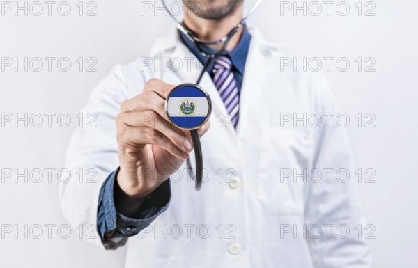 El Salvador healthcare system, doctor holding stethoscope. El Salvador health and medical insurance