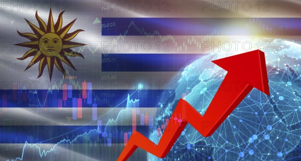 Global financial growth with Uruguay flag. Financial growth with Uruguay flag on economic