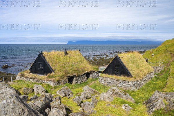 Traditional houses of an old fishing village, Ósvör Fishing Museum, Bolungarvik, Westfjords, West