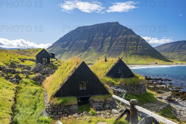 Traditional houses of an old fishing village, Ósvör Fishing Museum, Bolungarvik, Westfjords, West