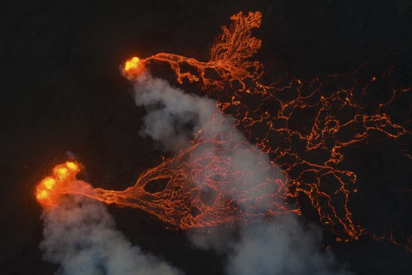 Volcanic eruption, lava details, Sundhnúkur crater chain, near Grindavik, Reykjanes Peninsula,