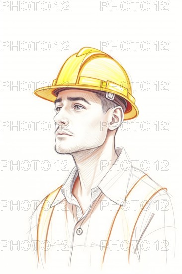 Construction worker with a yellow hard hat and safety vest, showcasing his focus and determination