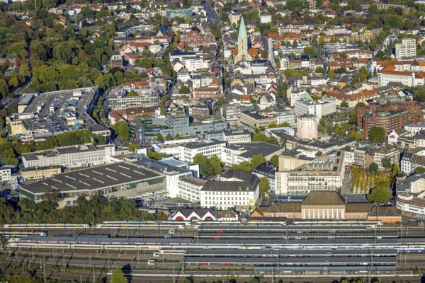 Aerial view, city centre view with evang. St. Paul's Church, city festival with Ferris wheel,
