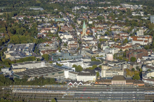 Aerial view, city centre view with evang. St. Paul's Church, city festival with Ferris wheel,