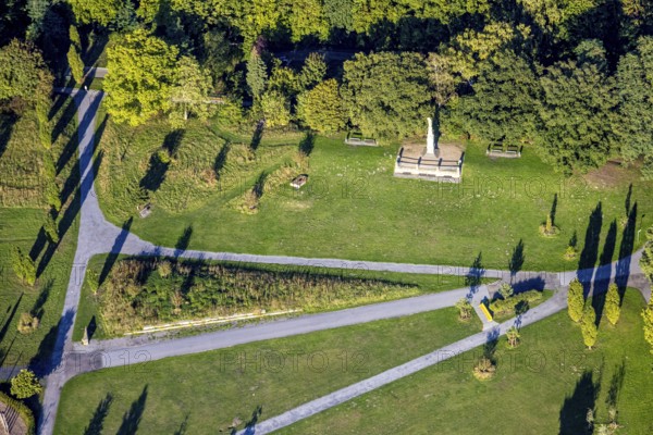 Aerial view, parade ground with war memorial, Germania memorial for the fallen of the