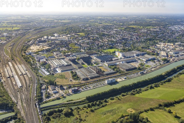 Aerial view, main station Hbf and marshalling yard with building area WDI Westfälische