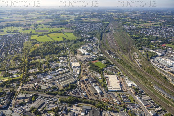 Aerial view, Hamm marshalling yard, Östingstraße industrial estate and Lohauserholz district,