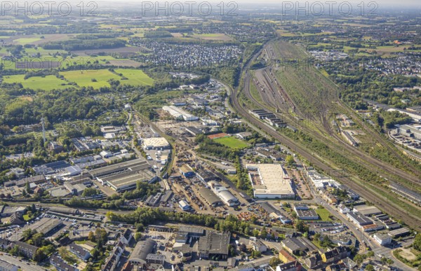 Aerial view, Hamm marshalling yard, Östingstraße industrial estate and Lohauserholz district,