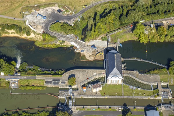 Aerial view, construction site at the Hamm lock on the Datteln-Hamm Canal and River Lippe, centre,
