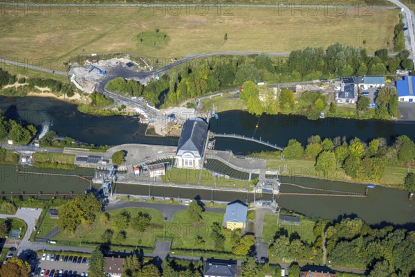 Aerial view, construction site at the Hamm lock on the Datteln-Hamm Canal and River Lippe, centre,