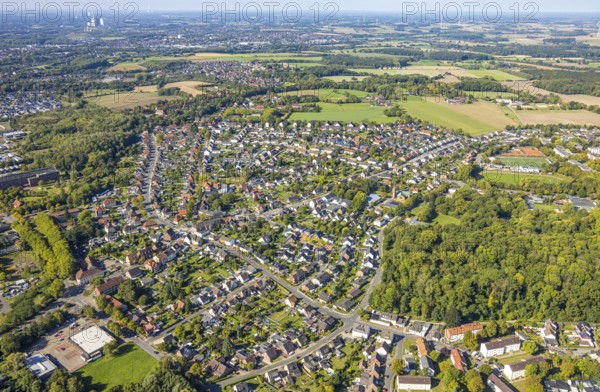 Aerial view, residential area, view of Heessen district with sports centre, Heessen district, Hamm,