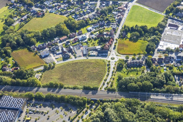 Aerial view, residential area with roundabout Vogelstraße, Frielicker Weg and Ahlener Straße,