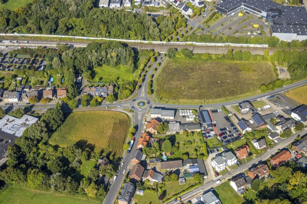 Aerial view, residential area with roundabout Vogelstraße, Frielicker Weg and Ahlener Straße,