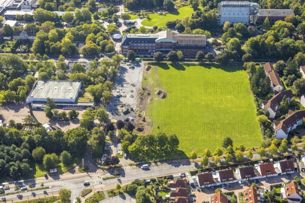 Aerial view, Freiherr-vom-Stein-Gymnasium and construction site, entrance area Maximilianpark,